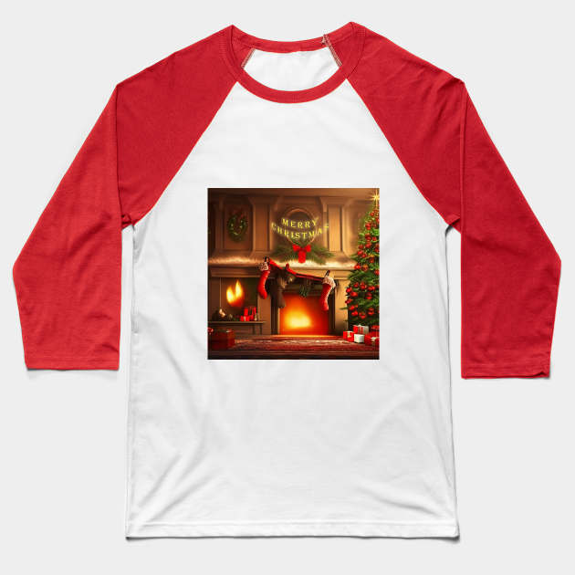 Christmas Night Baseball T-Shirt by Feel Imagine Create